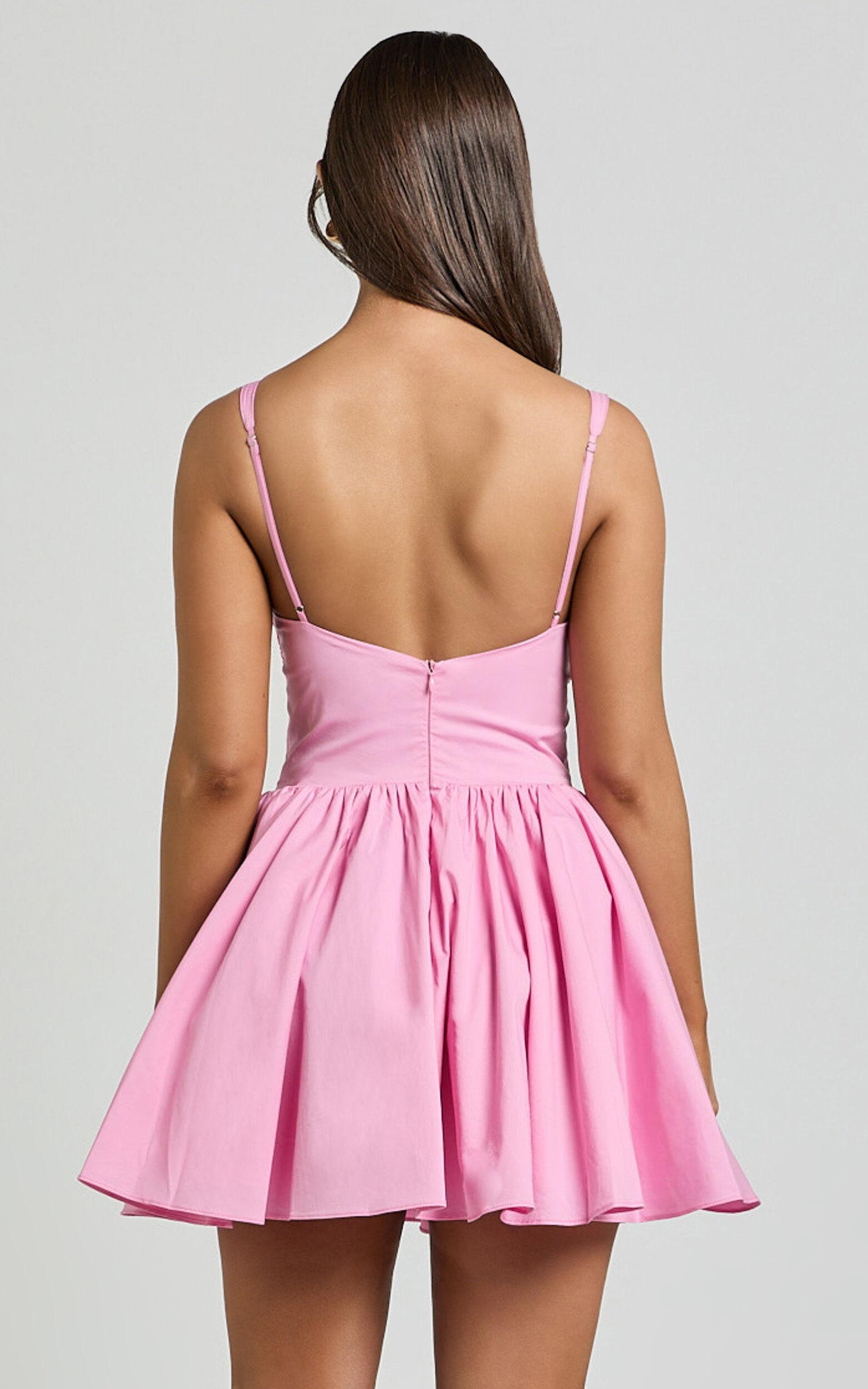 Jenna Mini Dress - Corset Lace Trim Flared Dress in Musk Pink Product Image