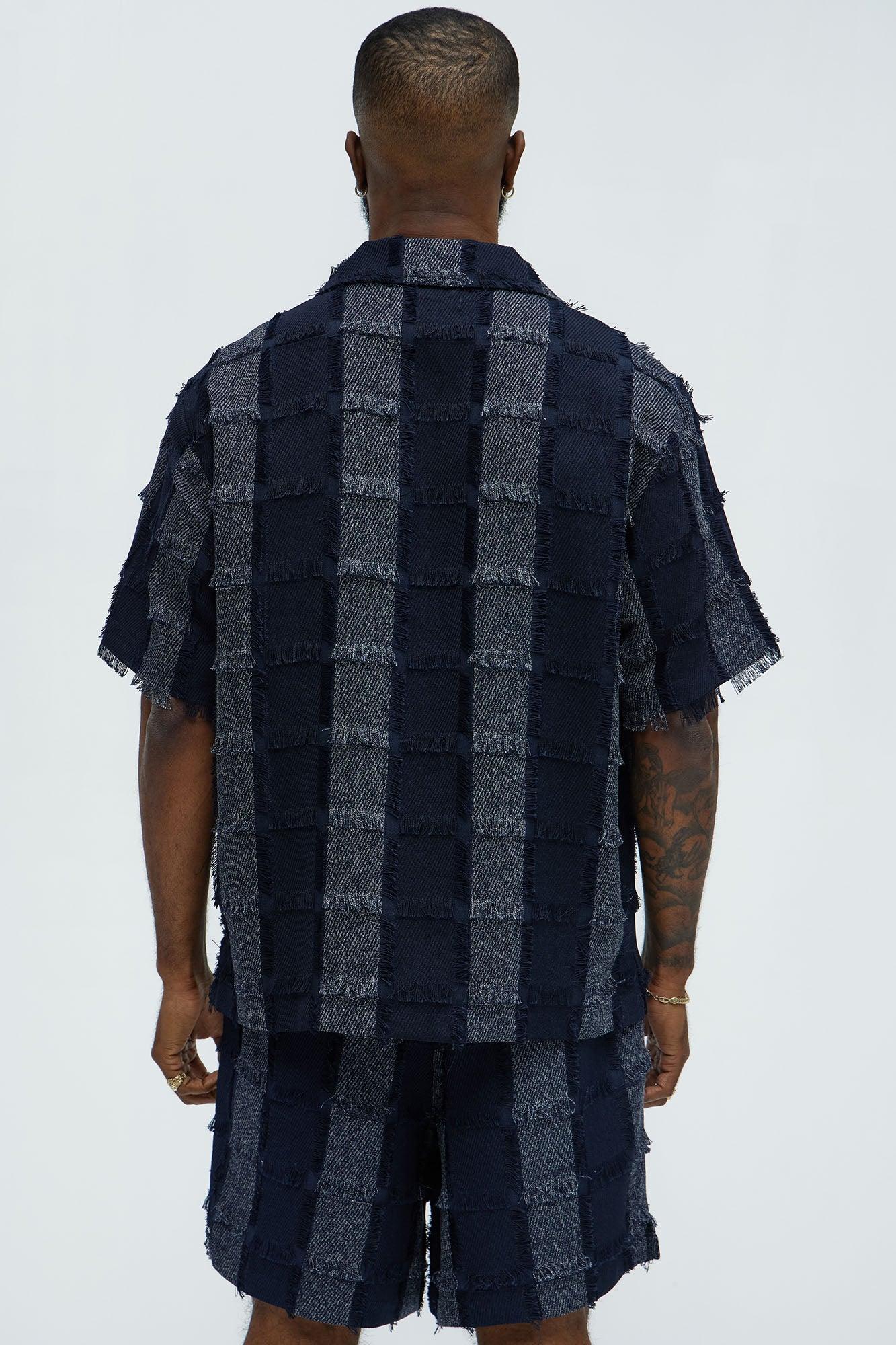 Fray Patchwork Like Shirt - Navy Product Image