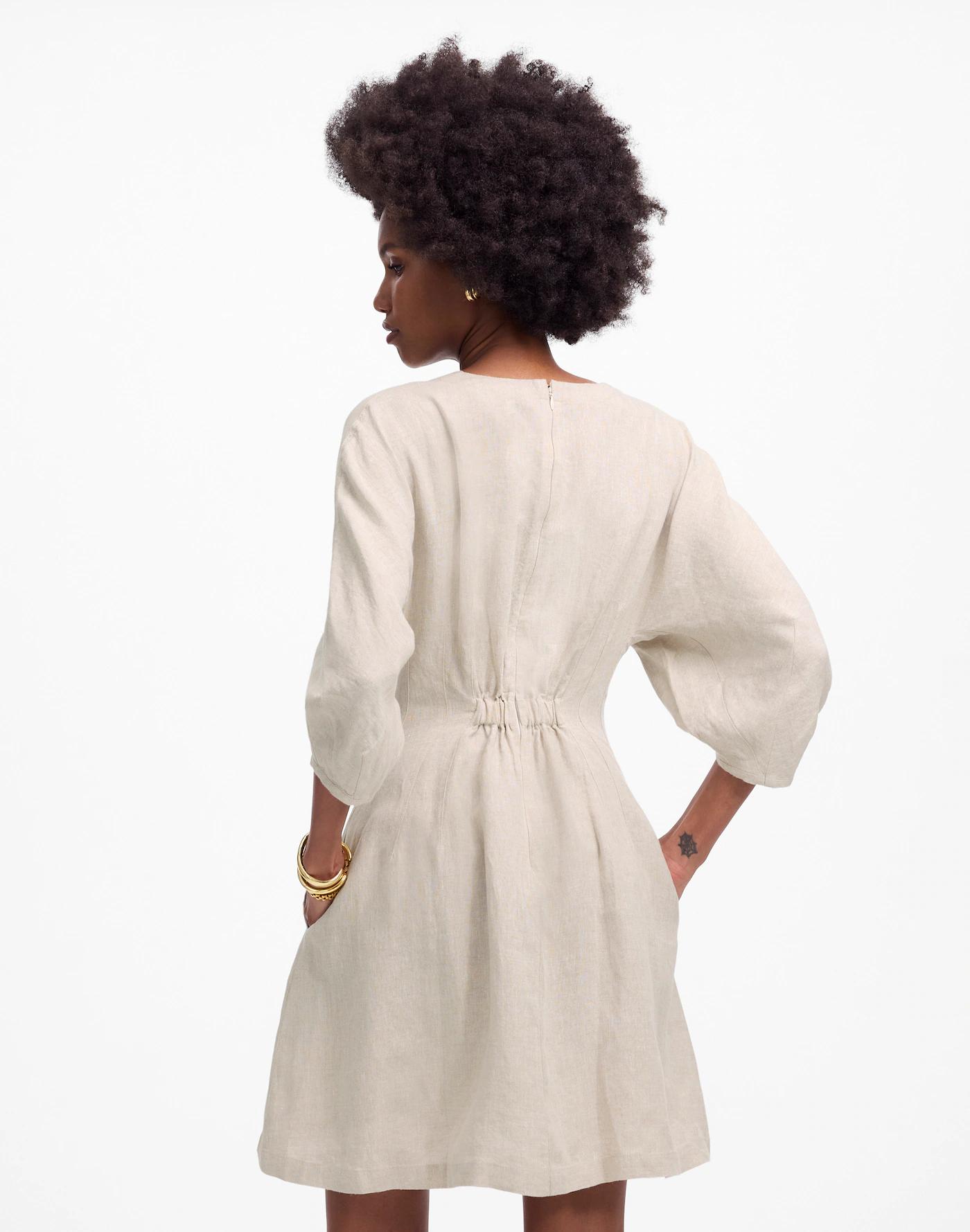 Splitneck Mini Dress in 100% Linen Product Image
