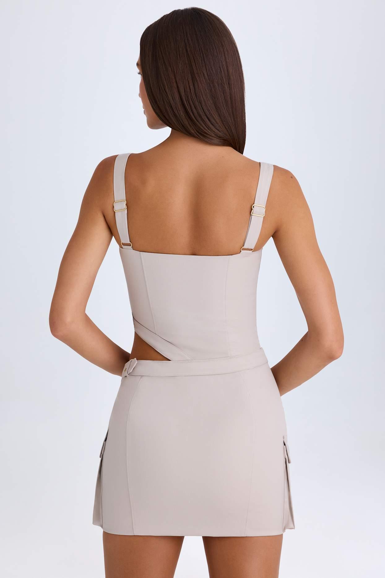 Belted Cut-Out Mini Dress in Taupe Product Image