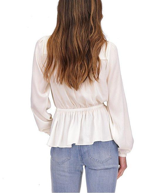 MICHAEL Michael Kors Surplice Neck Long Sleeve Peplum Top Product Image