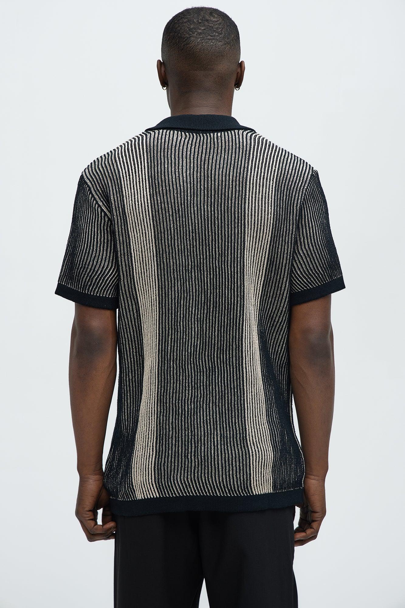 Braided Ribbed Knit Sweater Polo - Black/combo Product Image