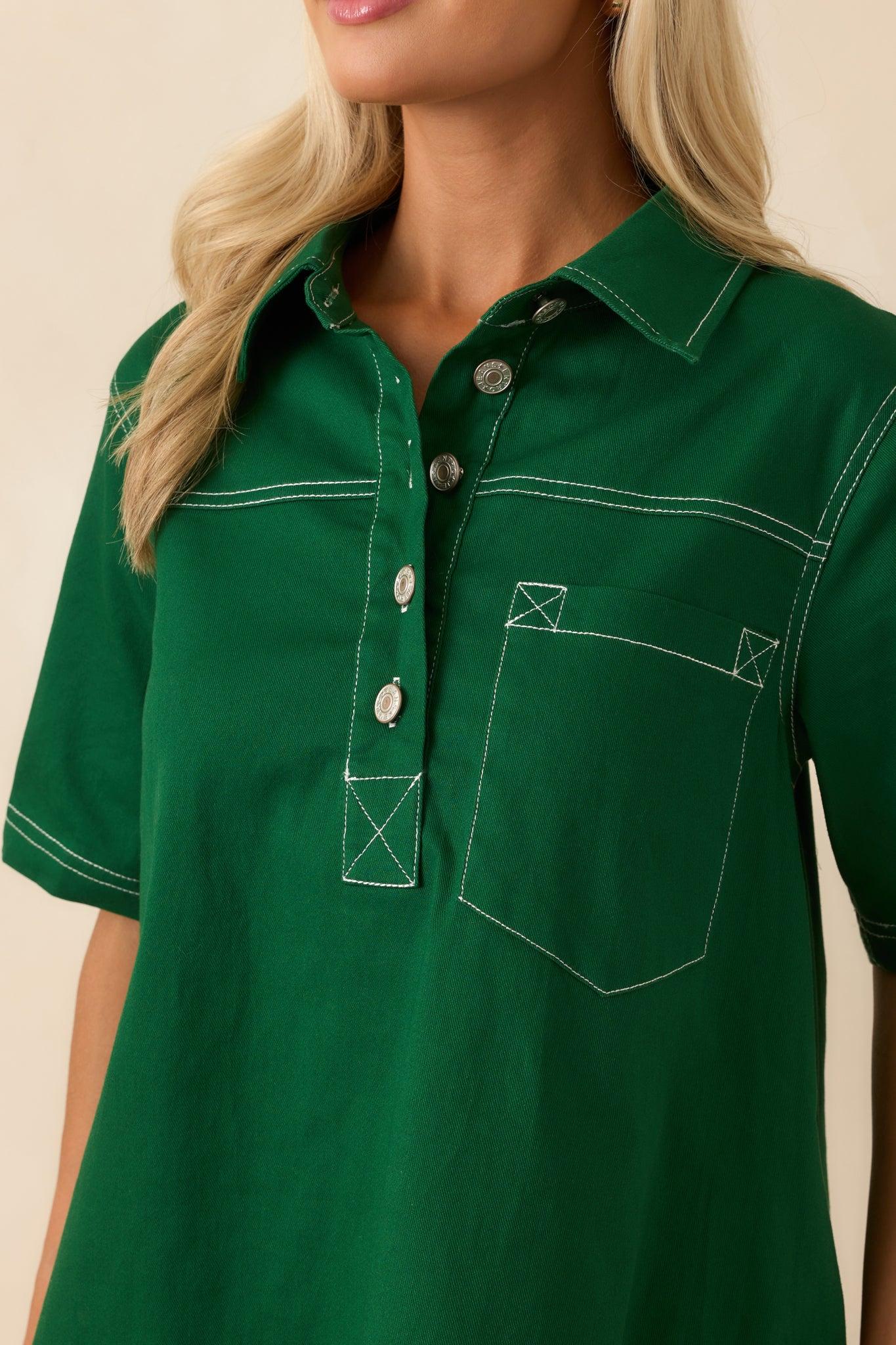 Going The Distance Kelly Green Cotton Mini Shirt Dress Product Image