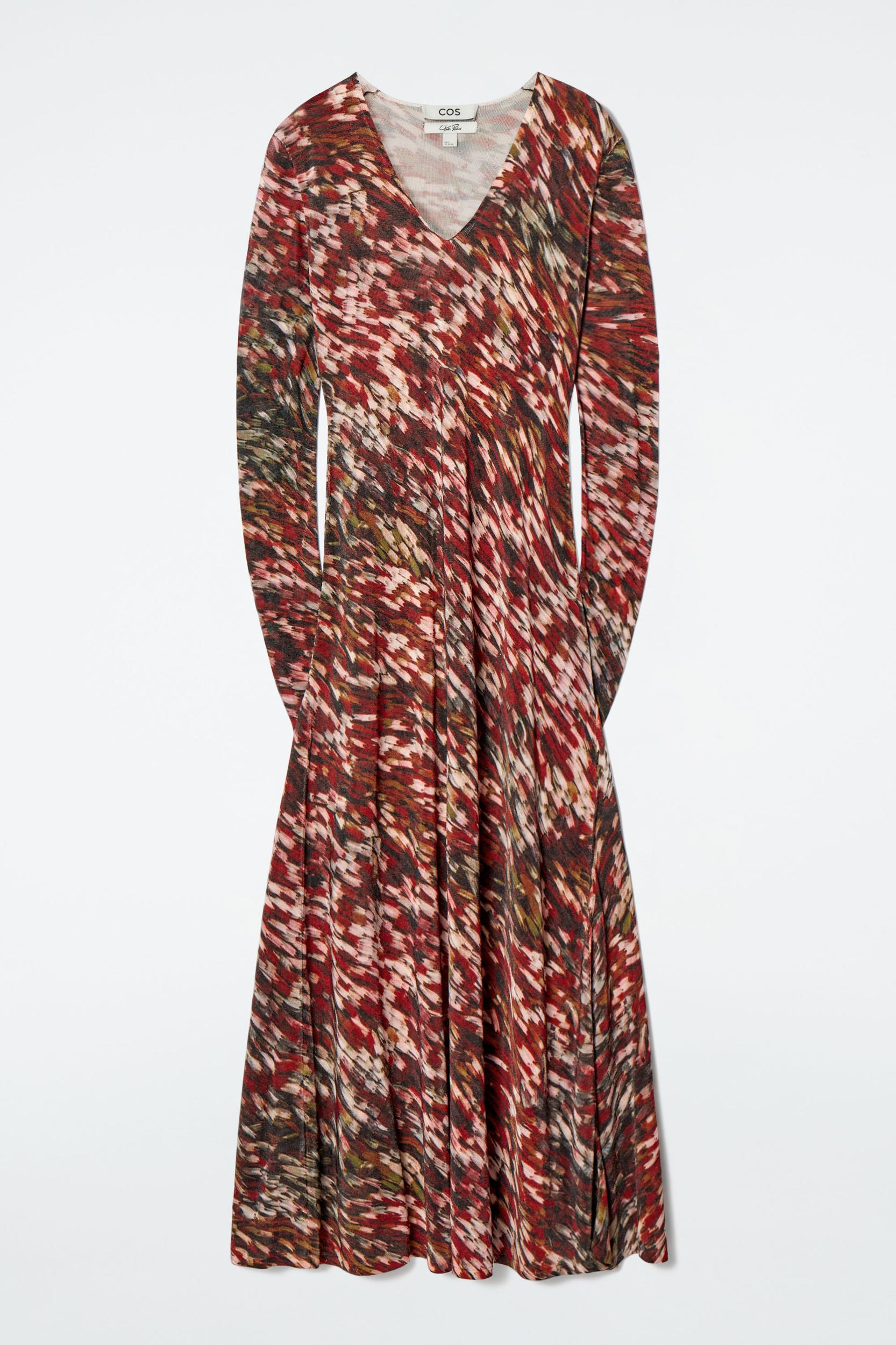 PRINTED SEMI-SHEER KNITTED MAXI DRESS Product Image