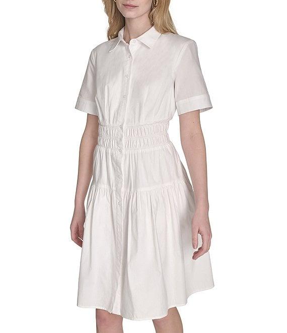 Vince Camuto Woven Collared Short Sleeve Button Front Shirt Dress Product Image