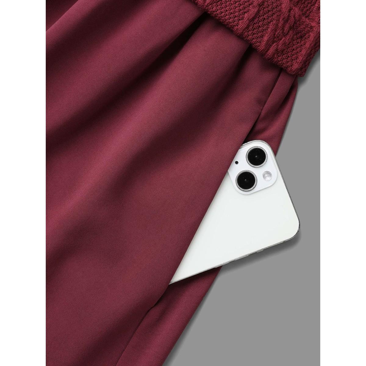 Plus Size Solid Cable Knit Lantern Sleeve Dress Burgundy Women Casual Texture Round Neck Long Sleeve Curvy BloomChic 28/5X Product Image