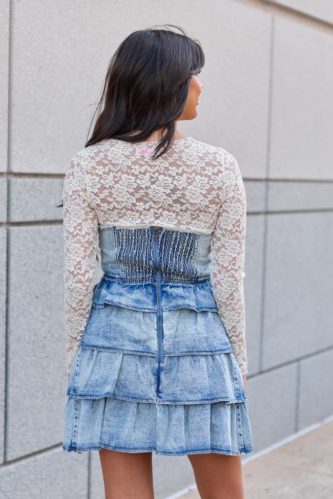 All For You Denim Ruffle Mini Dress Product Image