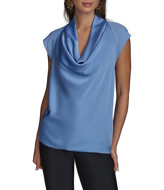 Donna Karan Mixed Media Cowl Neck Cap Sleeve Top Product Image