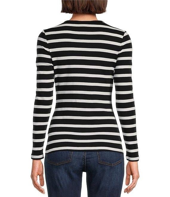 Lauren Ralph Lauren Cotton Stripe Crew Neck Long Sleeve Slim Fit Top Product Image
