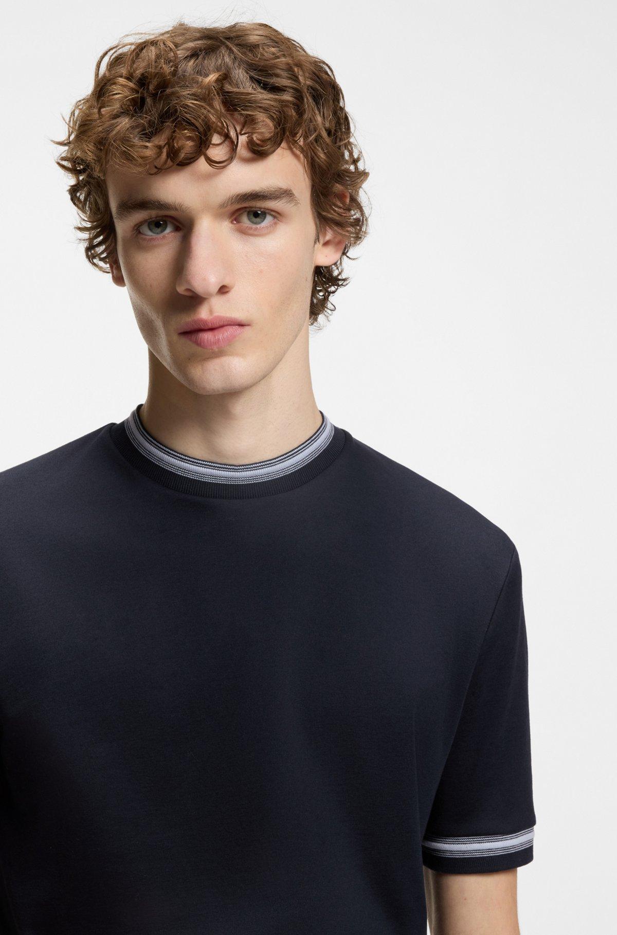 Contrast-tipping slim-fit T-shirt in mercerised cotton Product Image