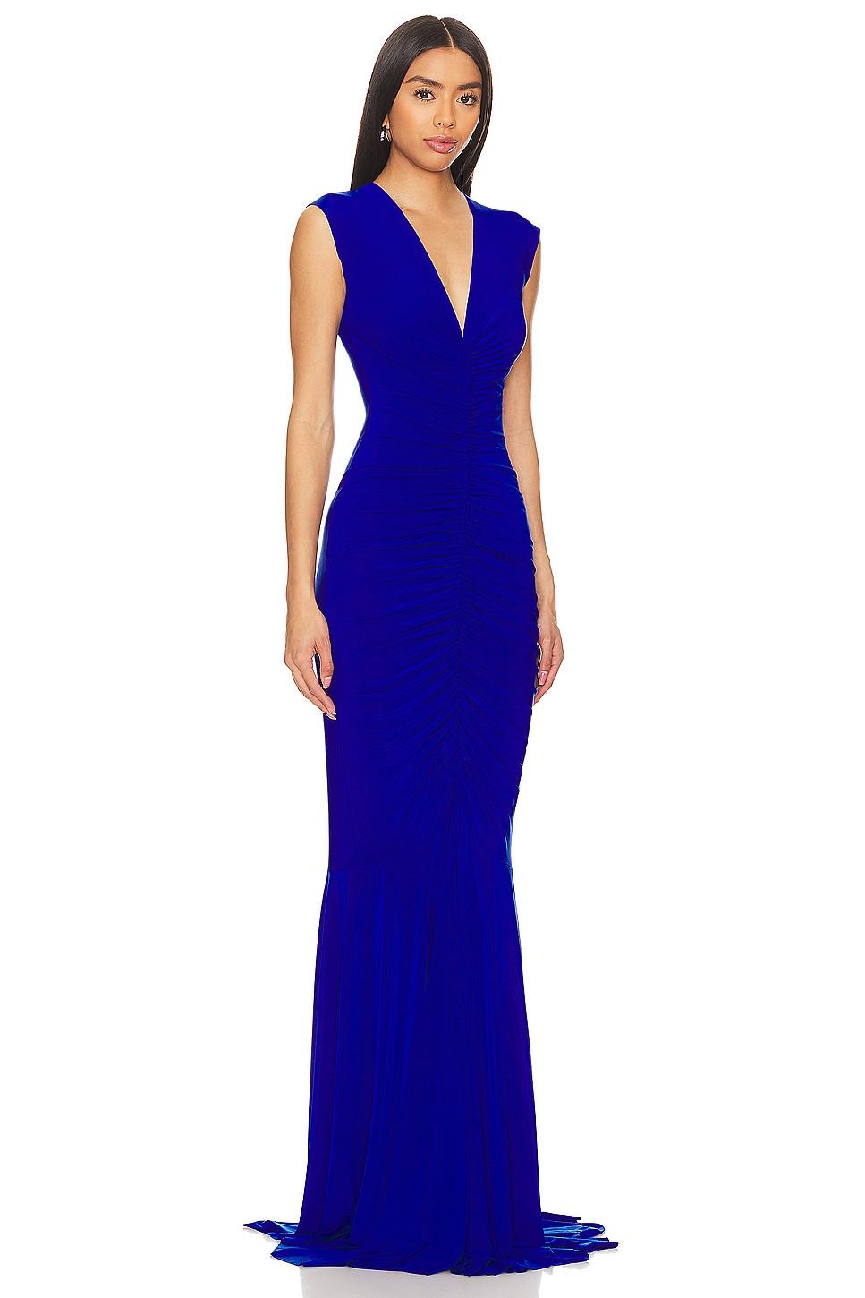 Sleeveless Deep V Neck Shirred Front Fishtail Gown Norma Kamali Product Image