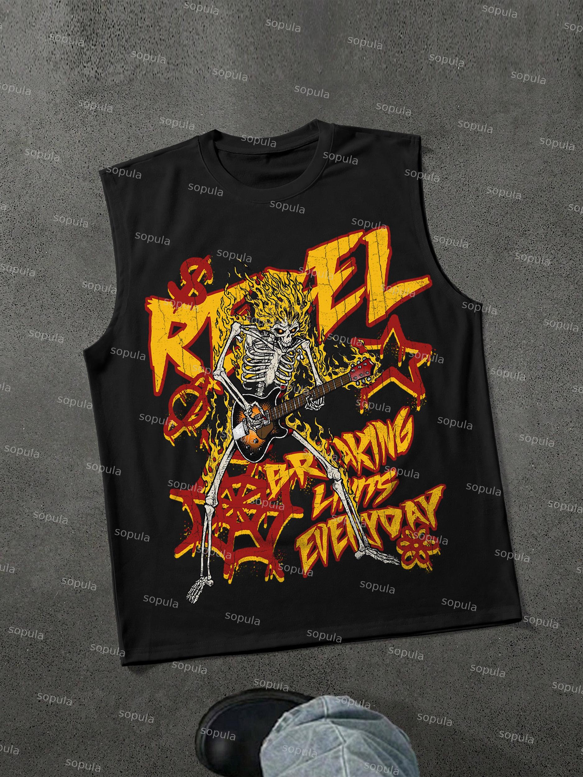 Sopula Flame Skull Graffiti Print Tank Top Product Image