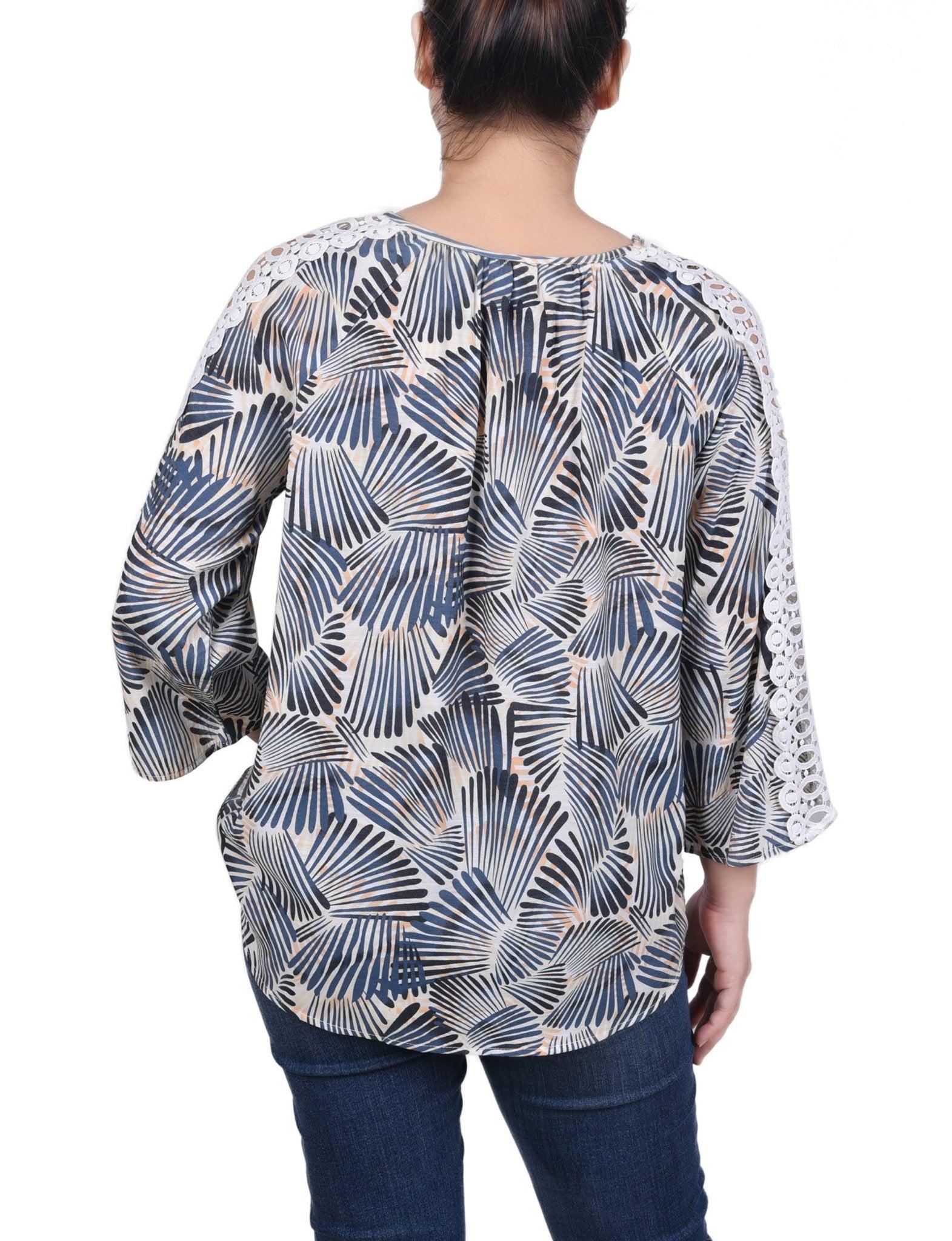 3/4 Length Sleeve Crochet Detail Blouse Product Image