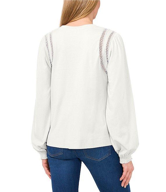 CeCe Knit Crew Neck Long Sleeve Lace Inset Top Product Image