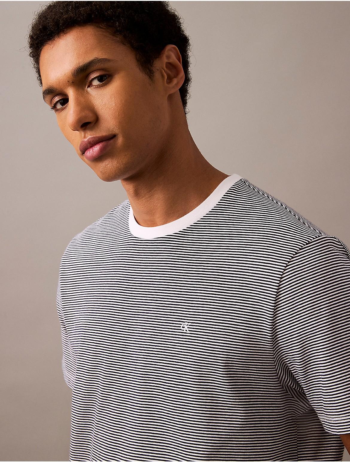 Calvin Klein Mens Smooth Cotton Stripe Classic T-Shirt - Navy Product Image