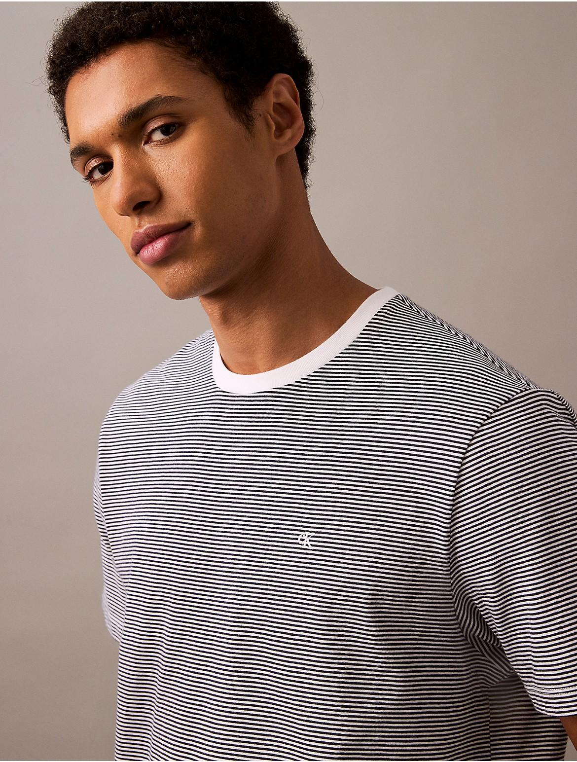 Calvin Klein Mens Smooth Cotton Stripe Classic T-Shirt - Navy Product Image