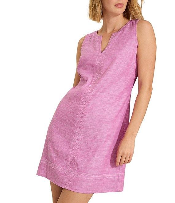 Tommy Bahama Palm-A-Dora Linen Blend Twill Split Neck Sheath Dress Product Image