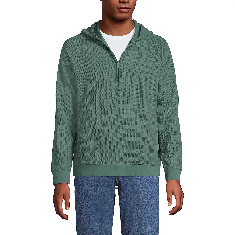 Men's Lands' End Long Sleeve Waffle Quarter Zip Hoodie,  Product Image