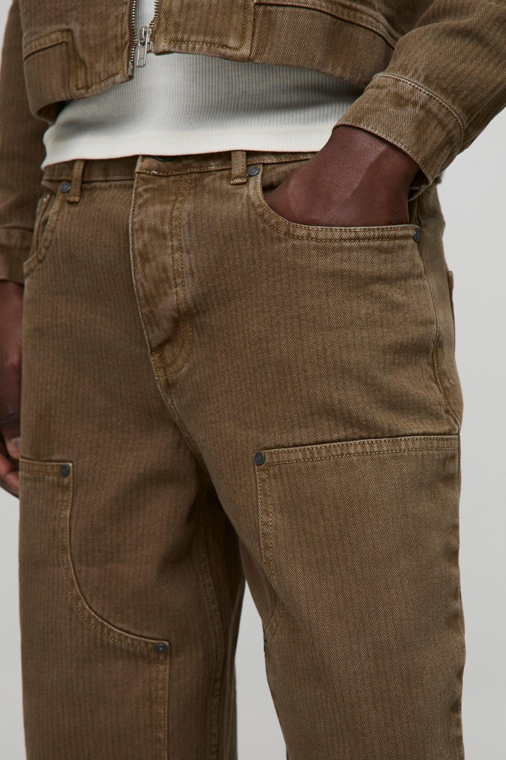 Relaxed Herringbone Twill Carpenter Trousers | boohooMAN USA Product Image