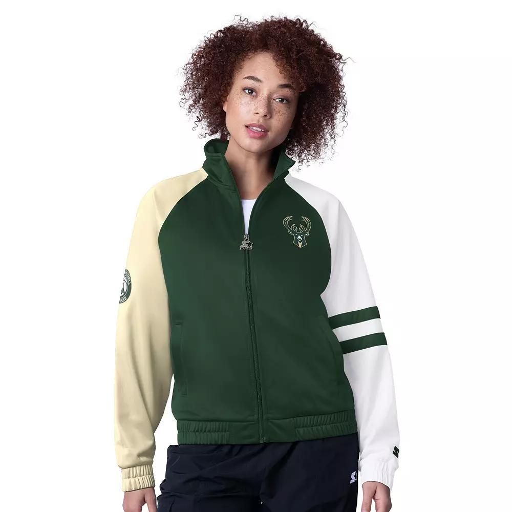 Women's Starter Hunter Green Milwaukee Bucks Line Up Dolman Raglan Full-Zip Track Jacket, Size: Small, Team Product Image