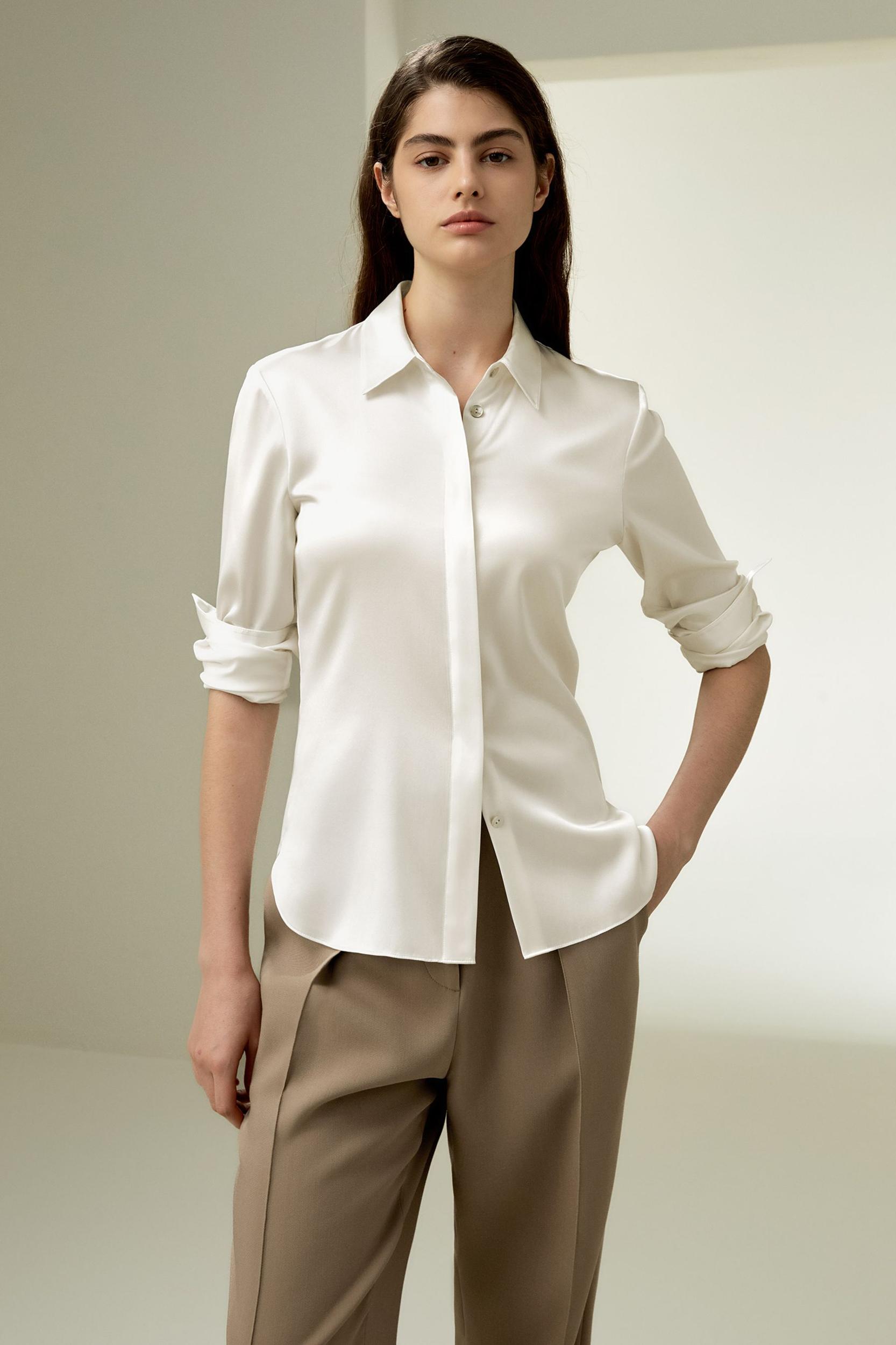 LILYSILK Silk Shirt Women - Black Natural Silk - Gorgeous Hidden Placket Tops XS Product Image