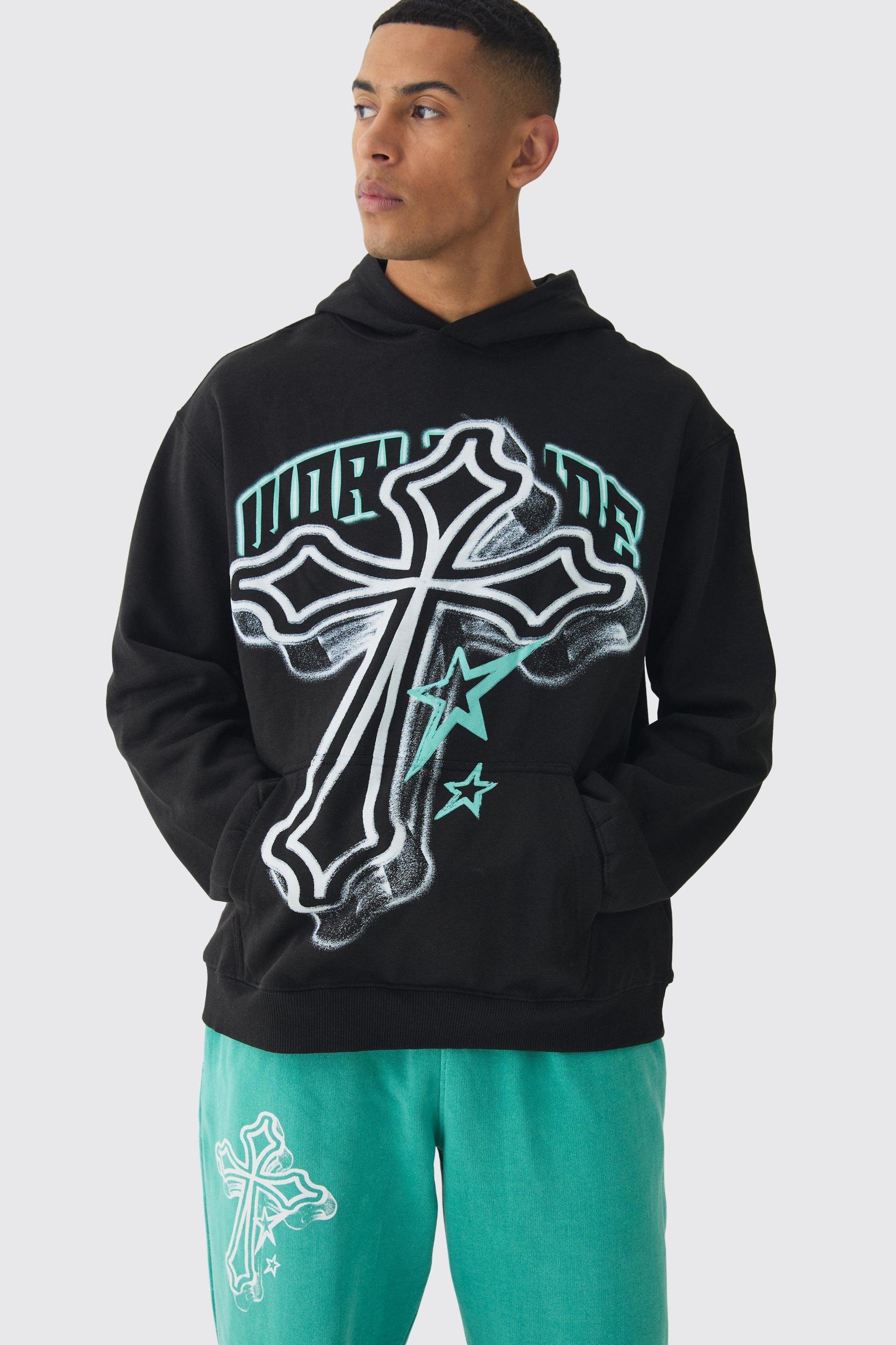 Oversized Washed Cross Print Tracksuit | boohooMAN USA Product Image