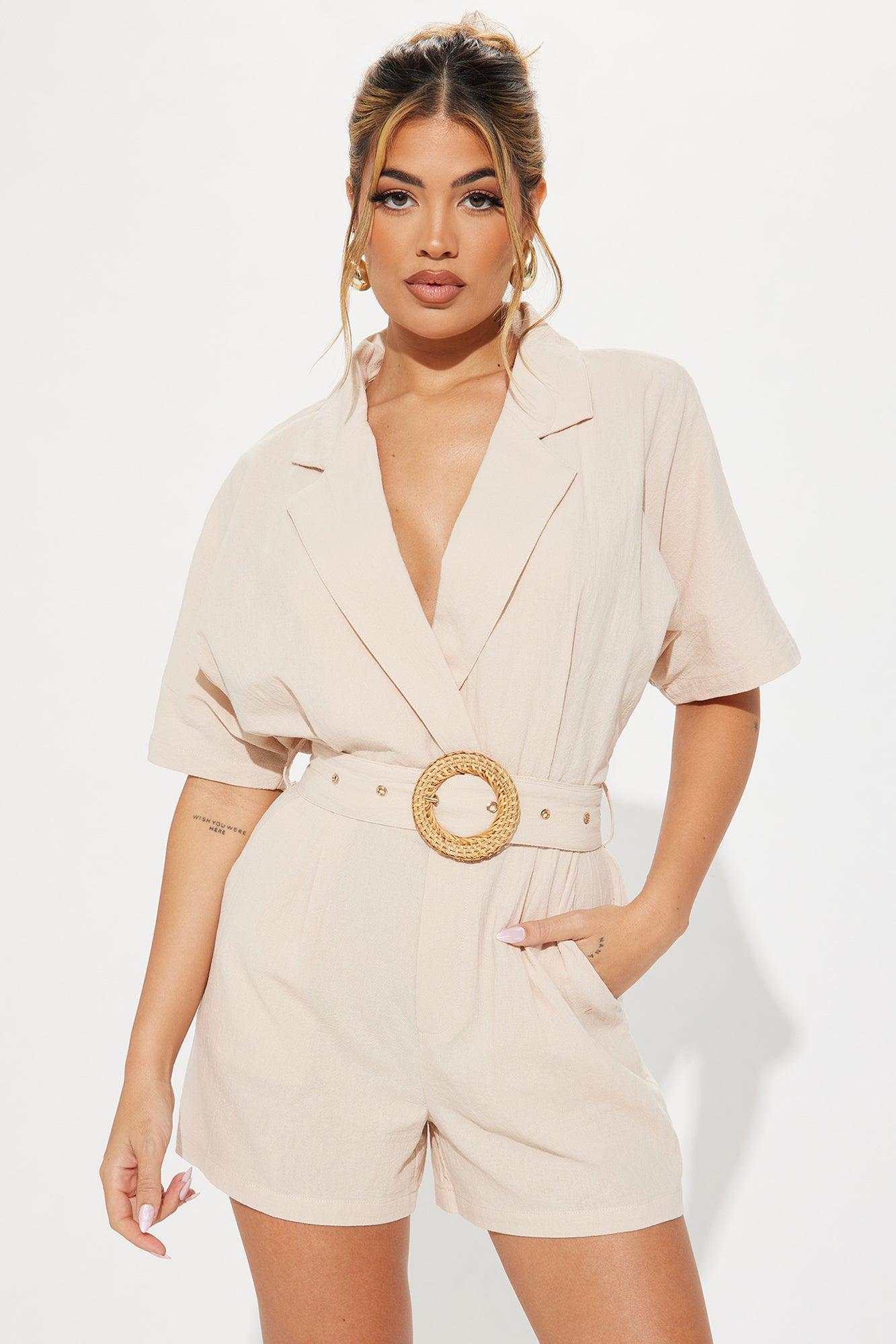 Everything Is Better Linen Romper - Taupe Product Image