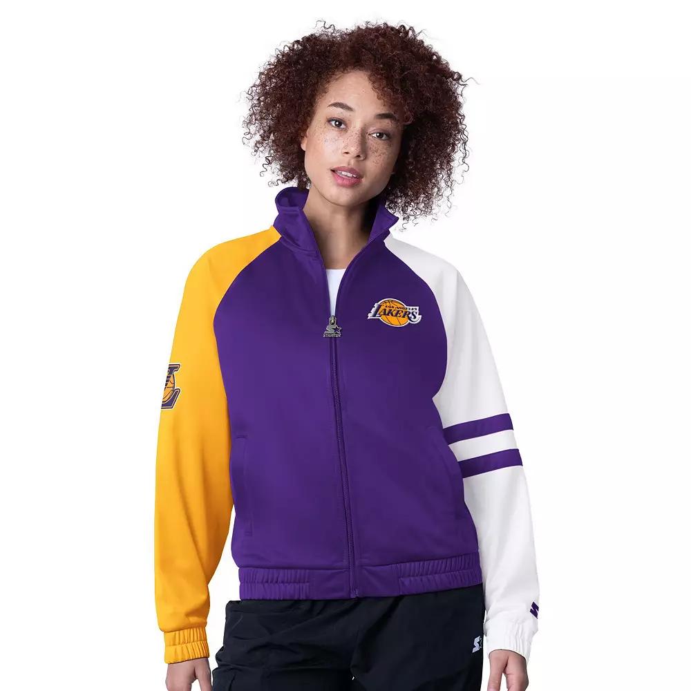 Women's Starter Purple Los Angeles Lakers Line Up Dolman Raglan Full-Zip Track Jacket,  Product Image