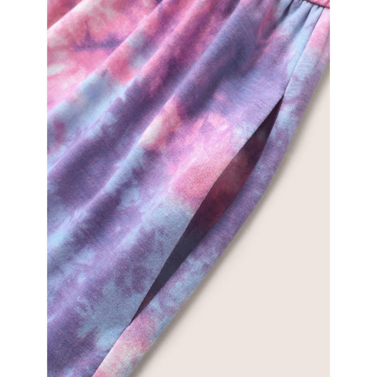 Plus Size Tie Dye Raglan Sleeve Patchwork Gathered Dress Multicolor Women Casual Gathered V-neck Cap Sleeve Curvy Midi Dress BloomChic 22-24/3X Product Image