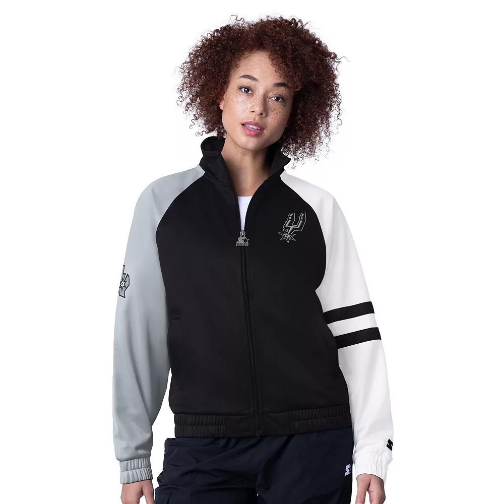 Women's Starter Black San Antonio Spurs Line Up Dolman Raglan Full-Zip Track Jacket, Size: Small Product Image