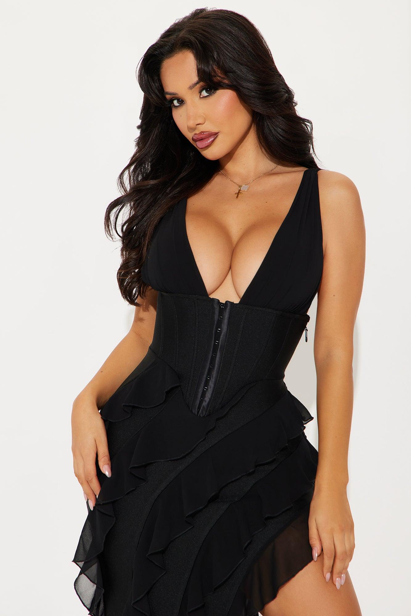 Jocelyn Bandage Ruffle Midi Dress - Black Product Image