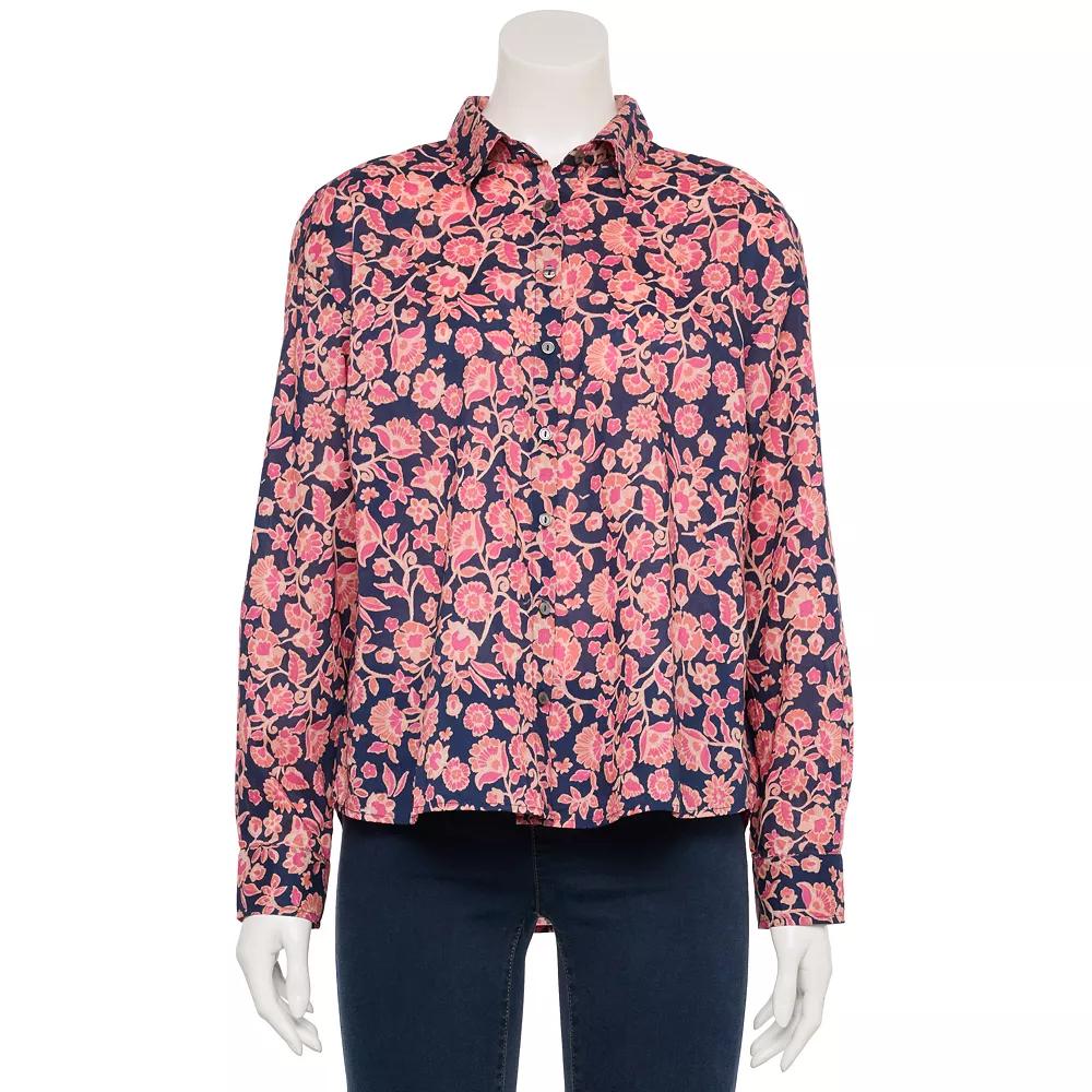 Women's Sonoma Goods For Life® Feminine Pleated Back Top, Size: Medium, Navy Ivory Abstract Product Image