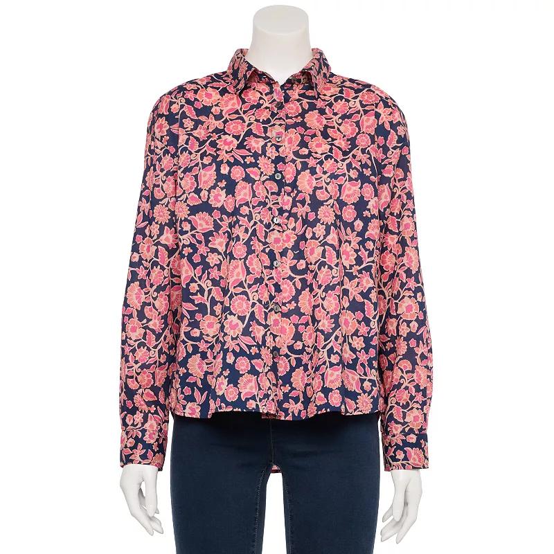 Women's Sonoma Goods For Life® Feminine Pleated Back Top, Size: Medium, Navy Ivory Abstract Product Image