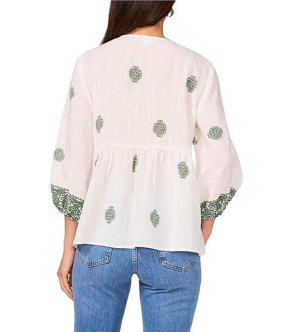 Vince Camuto Woven Split Round Neck 3/4 Sleeve Peasant Blouse Product Image