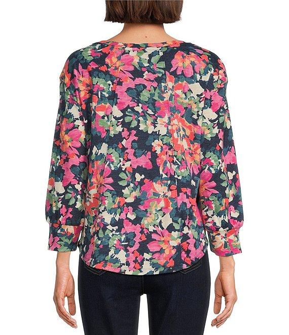 Westbound Floral Long Sleeve Crew Neck Button Shoulder Top Product Image