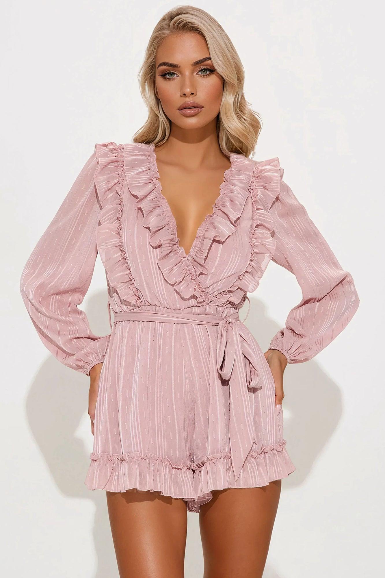 Roxanna Ruffle Romper - Rose Product Image