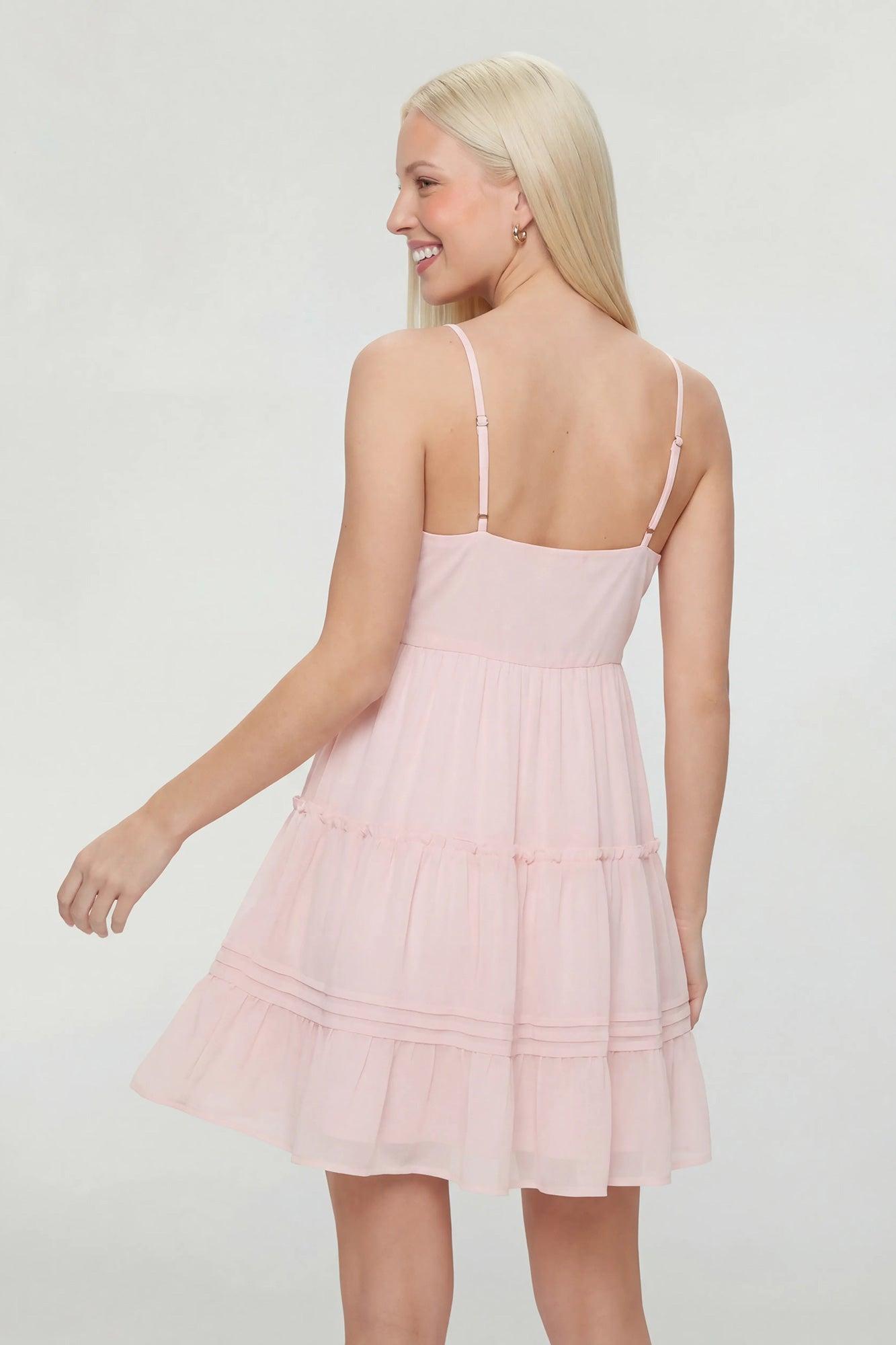 Floral Embroidered V-Neck Tiered Mini Dress Female Product Image
