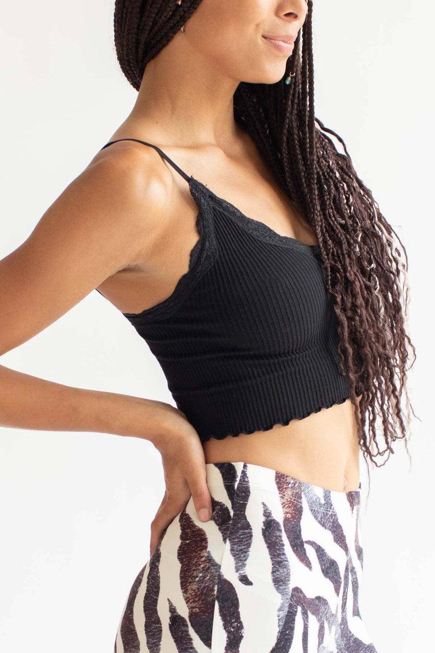 Black Seamless Lace Trim Cami Product Image