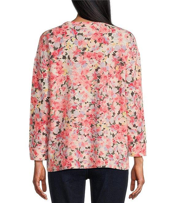 Westbound Floral Burst Long Sleeve Henley Neck Top Product Image