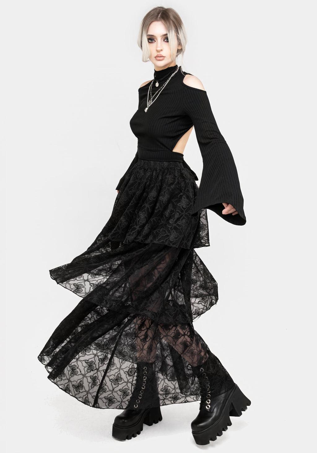 Chrysalis Butterfly Lace Tiered Maxi Skirt Product Image