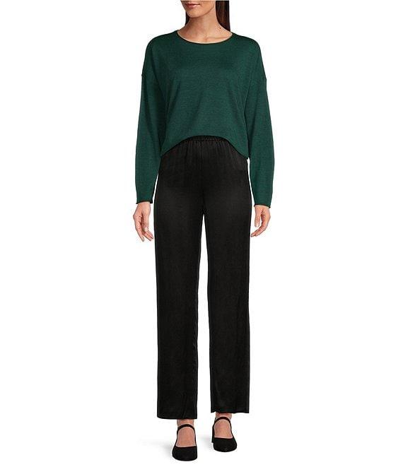 Eileen Fisher Striated Silk Satin Straight Leg Pull-On Ankle Pants Product Image