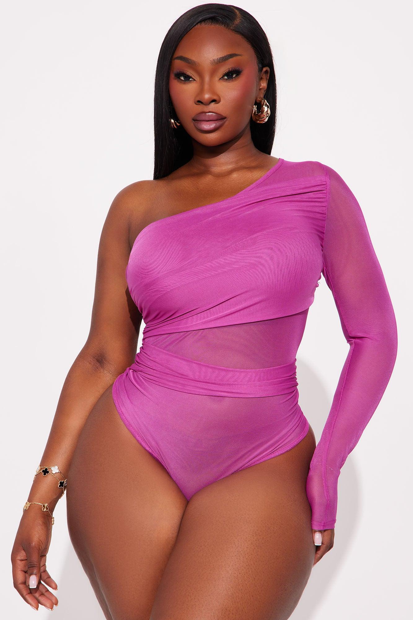 Naiara One Shoulder Mesh Bodysuit - Plum Female Product Image