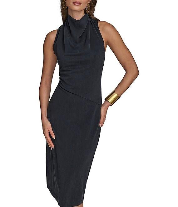 Donna Karan Cowl Neck Sleeveless Sheath Midi Dress Product Image