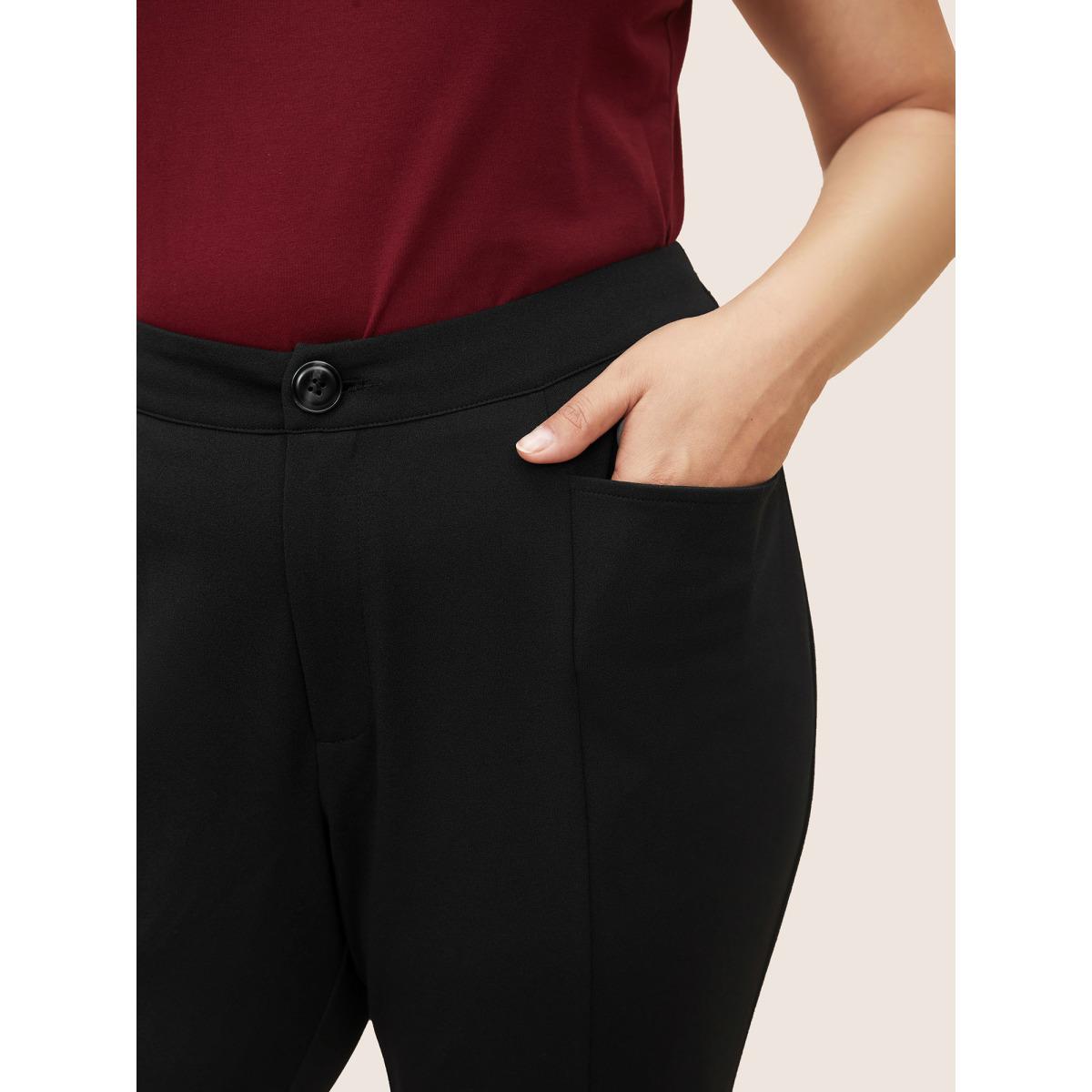 Plus Size Plain Split Hem Flare Leg Pants Women Black At the Office Flare Leg High Rise Work Pants BloomChic 28/5X Product Image