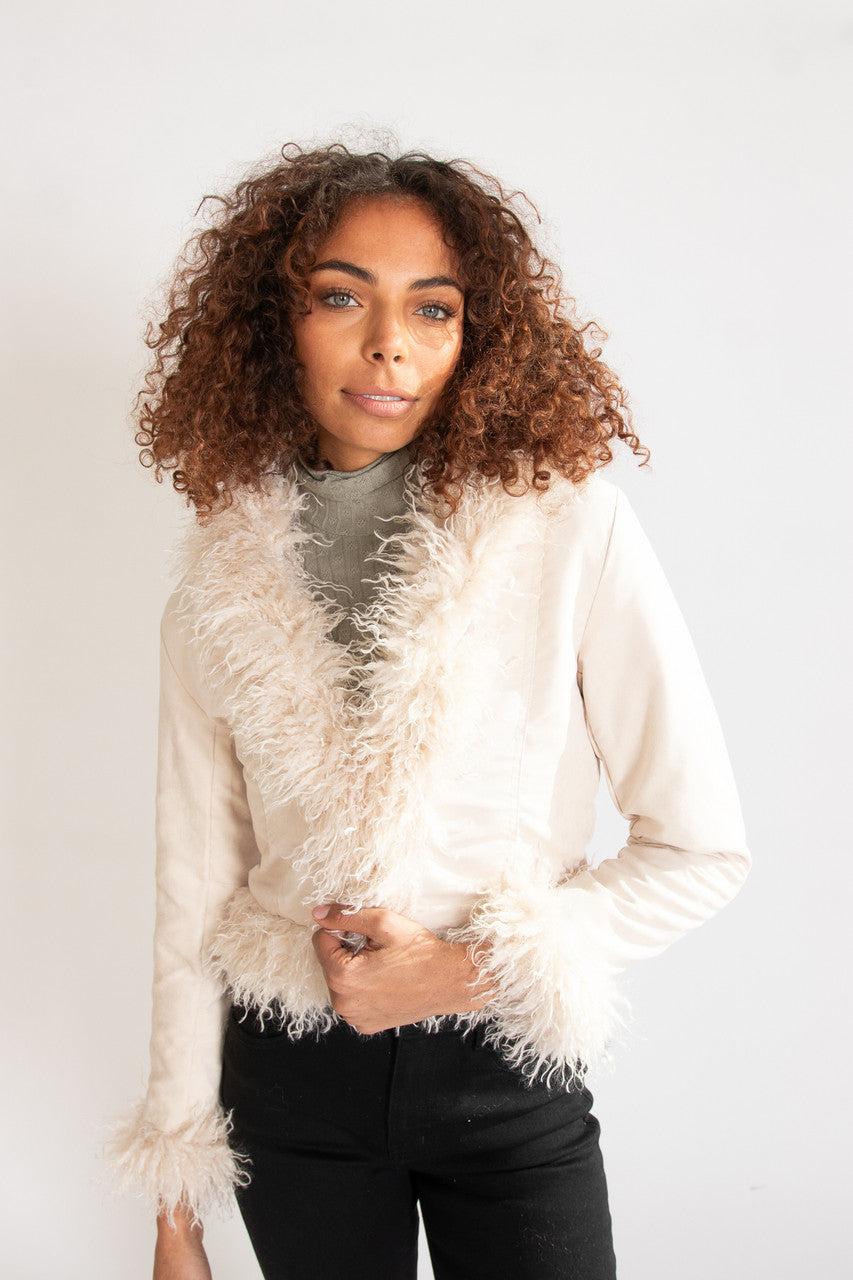 Fur Trim Suede Jacket Product Image