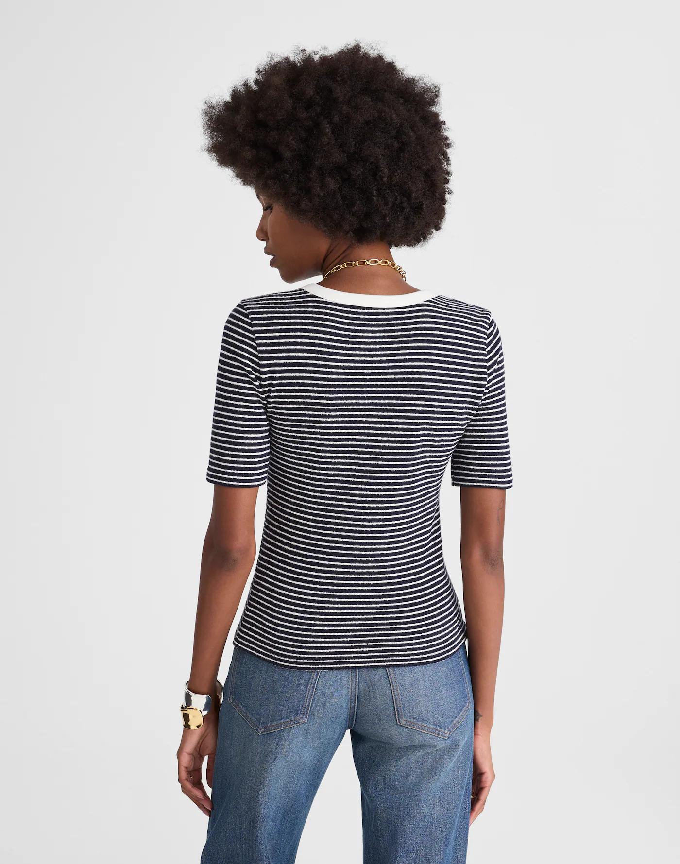 Striped Elbow-Sleeve Henley Tee Product Image