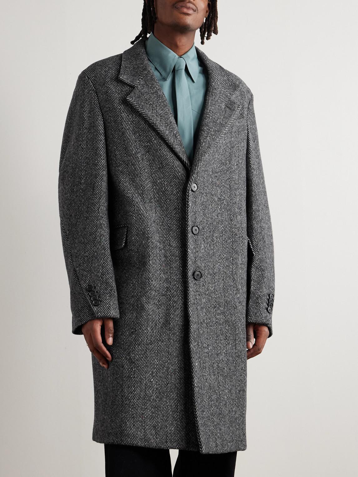 GIVENCHY Men Wool Blend Coat With Herringbone Motif In Multi Product Image