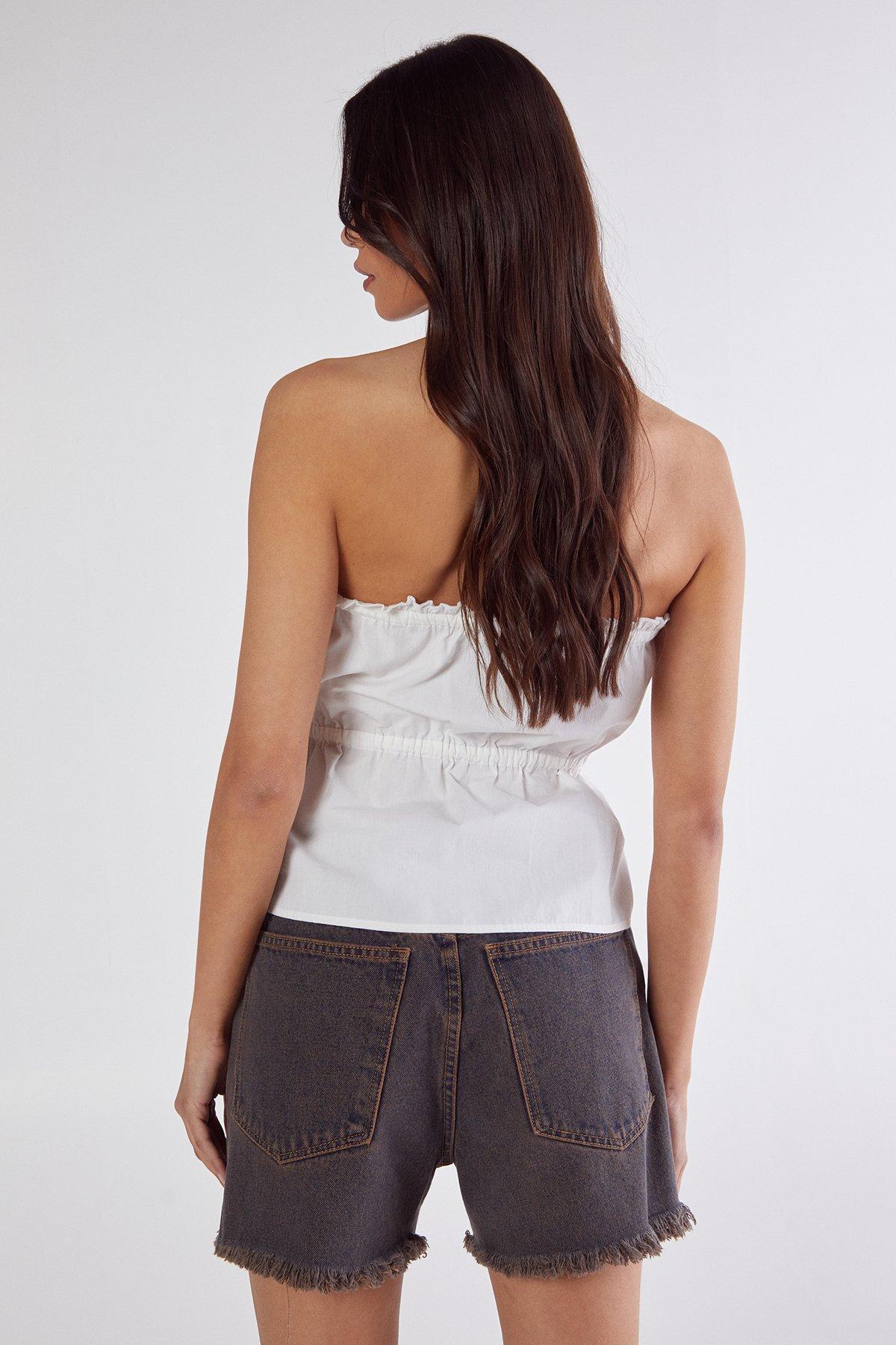 Cotton Poplin Bandeau Ruched Tie Front Top Product Image