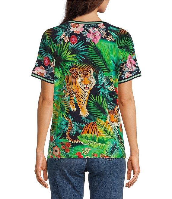 JOHNNY WAS Janie Favorite Knit Tiger Print Crew Neck Short Sleeve Tee Product Image