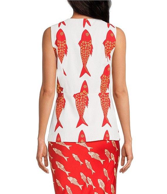 Never Fully Dressed Marina Fish Print Crew Neck Sleeveless Coordinating Waistcoat Product Image